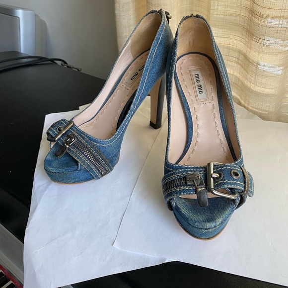 Miu Miu Blue Denim Women's Heels pumps sandals platforms clogs 34.5-5 pumps - Picture 1 of 9